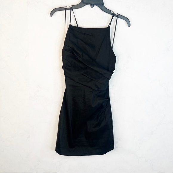 [Zara] Black Linen Draped Mini Dress - Picture 2 of 16